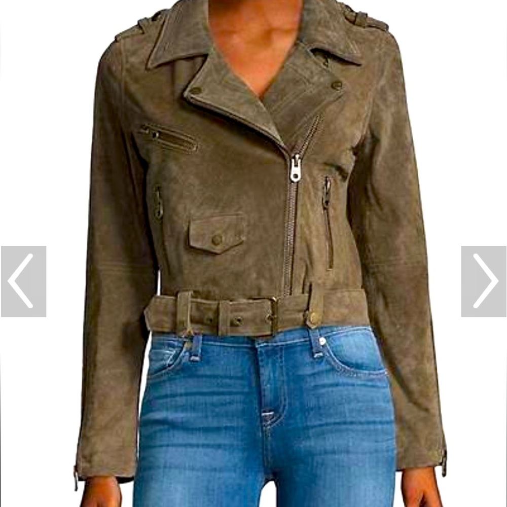 VIGOSS M VIGOSS suede leather green moto jacket M